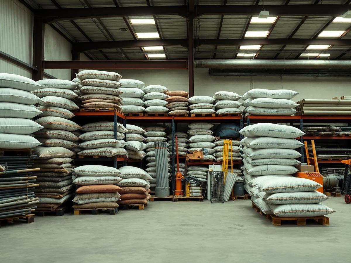 Materiais de construção organizados em depósito