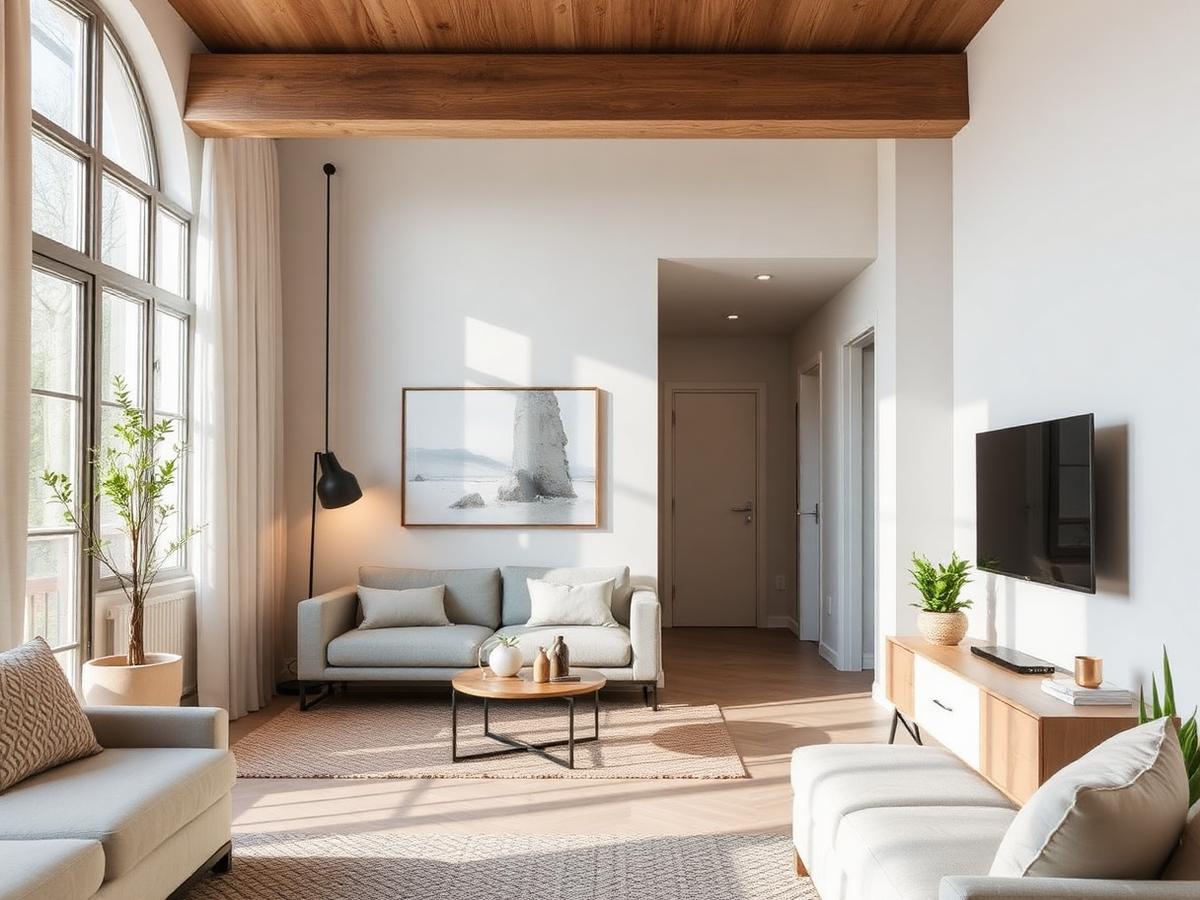 Ambiente residencial reformado com acabamento contemporâneo e luz natural